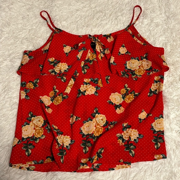 Wishful Tops - Wishful Women’s Plus Size Red & Yellow Floral Print Semi SheerTank Top Size 1X